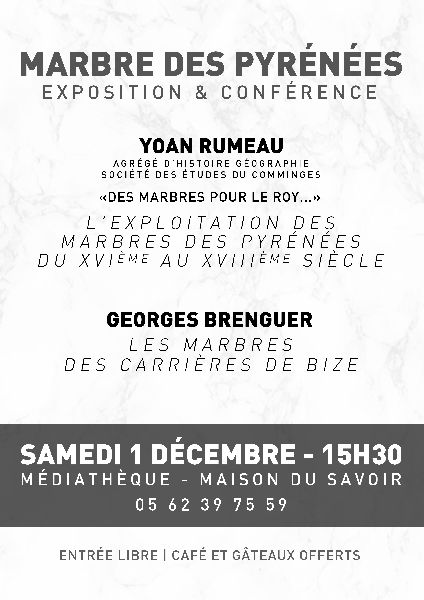 "Marbres des Pyrénées" exposition et conférence à la médiathèque de Saint-Laurent de Neste